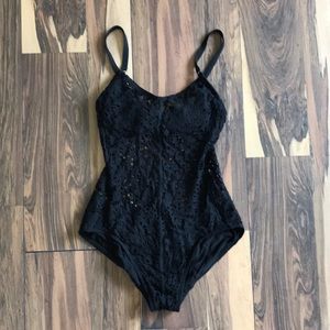 Black crochet one piece